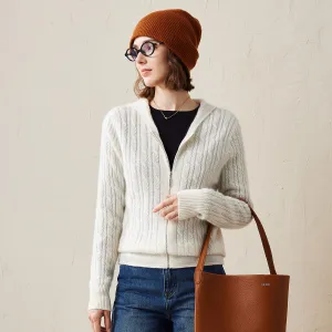 100% Cashmere Cardigan Luxurious Cable Knit Hoodies