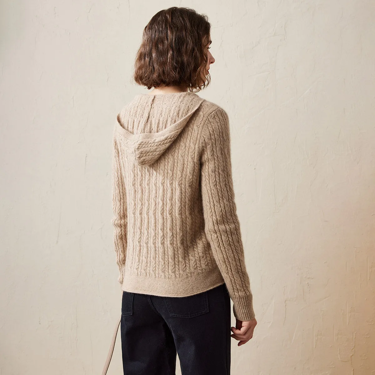 100% Cashmere Cardigan Luxurious Cable Knit Hoodies