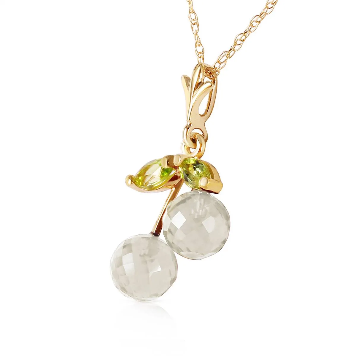 1.45 Carat 14K Solid Yellow Gold La Belle Dame White Topaz Peridot Necklace