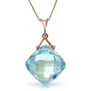 14K Solid Rose Gold Necklace w/ Natural Checkerboard Cut Blue Topaz