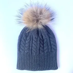 Absolutely. I'M in!  100% Pure Merino Wool Jumbo Cable Beanie with detachable Raccoon Fur Pom Pom, Pressed Metal Grey