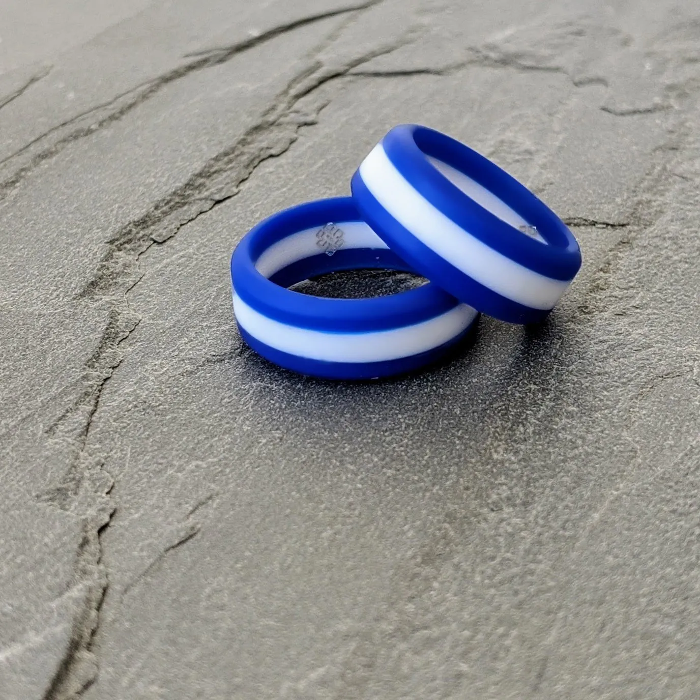 Blue and White Stripe Silicone Ring for Men