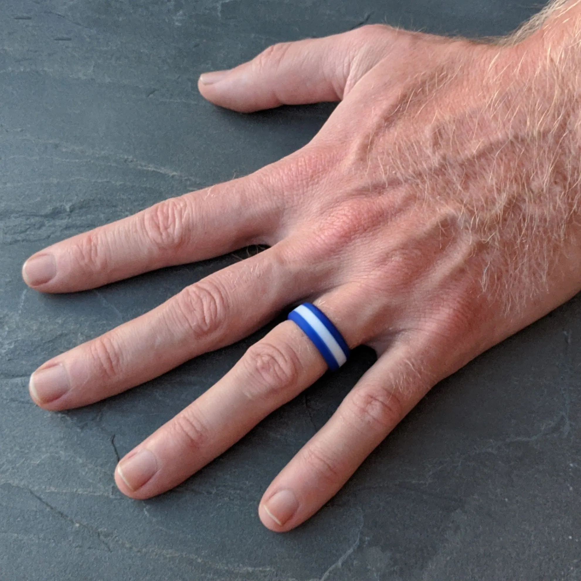 Blue and White Stripe Silicone Ring for Men