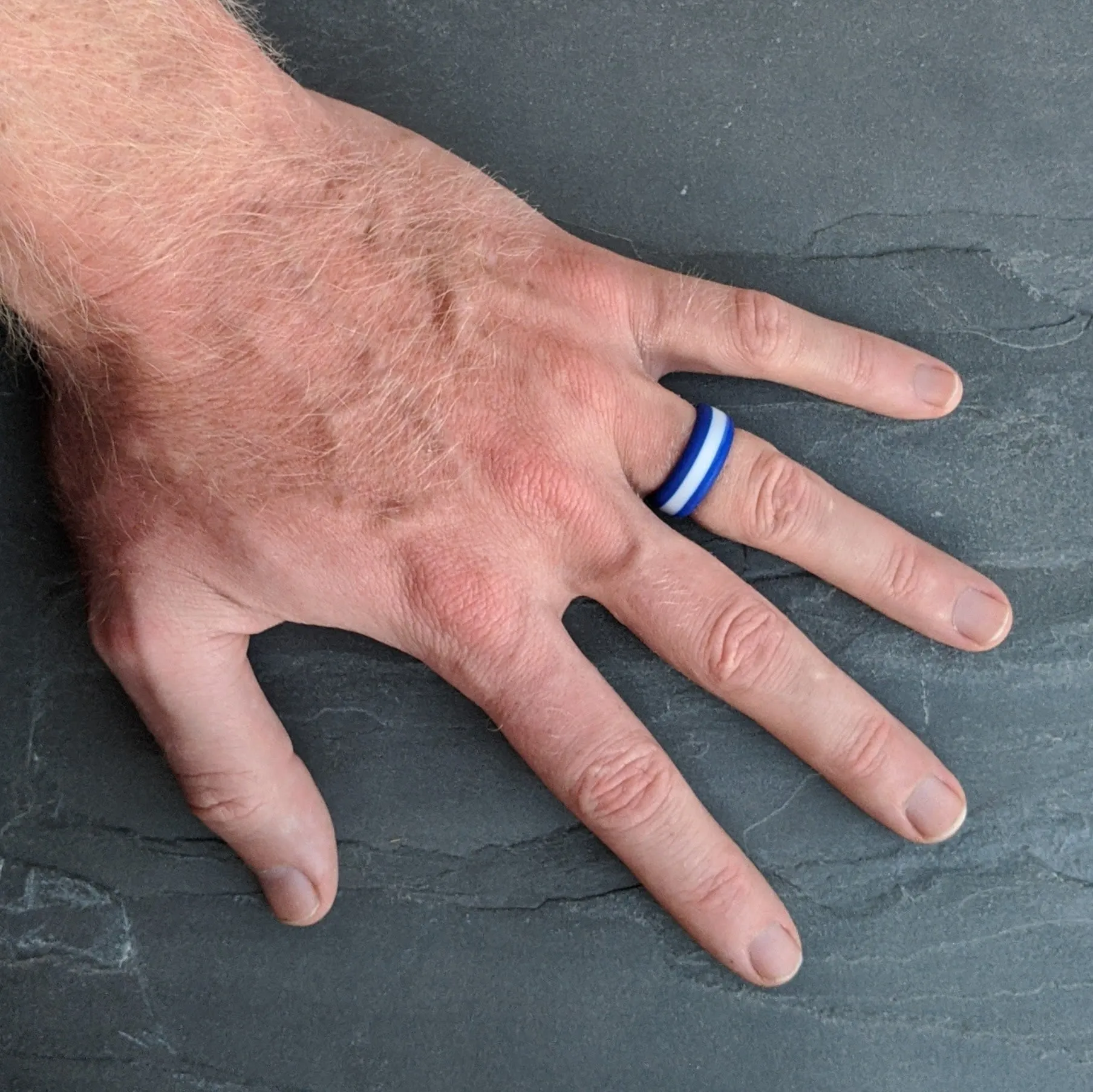 Blue and White Stripe Silicone Ring for Men