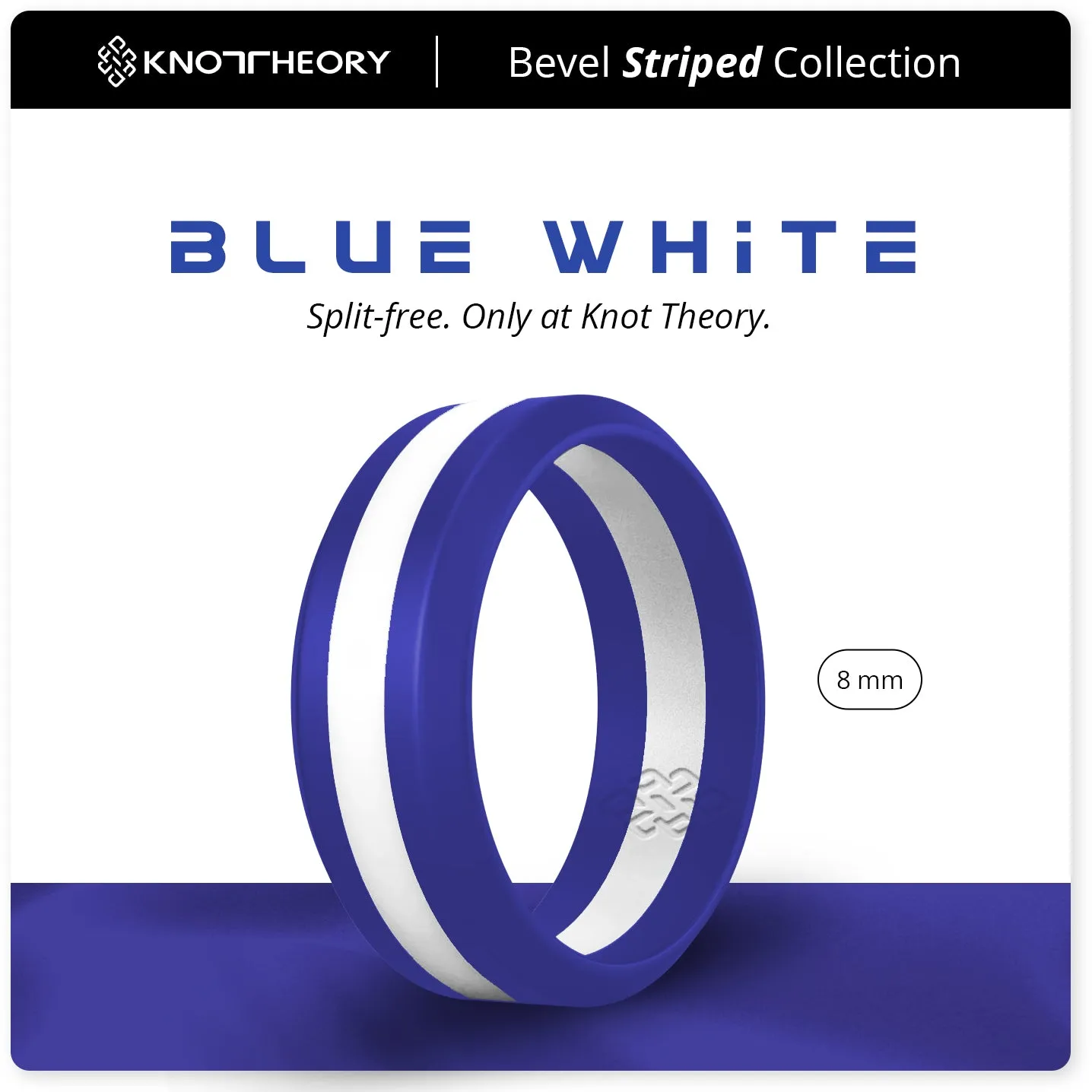 Blue and White Stripe Silicone Ring for Men