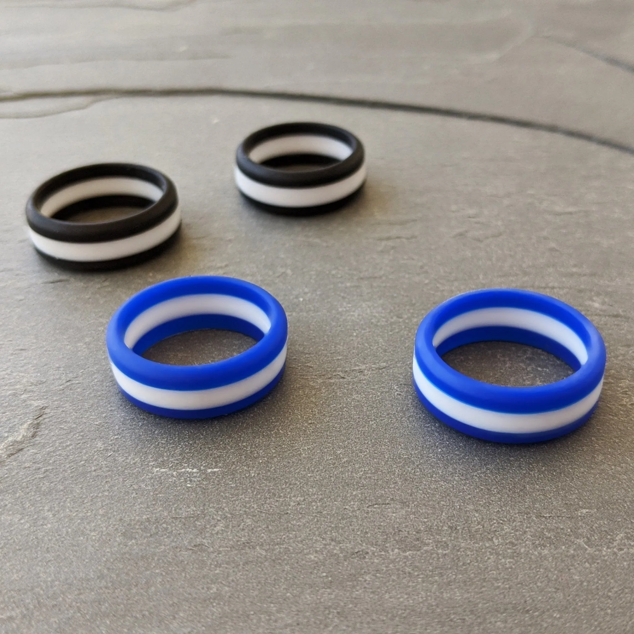 Blue and White Stripe Silicone Ring for Men