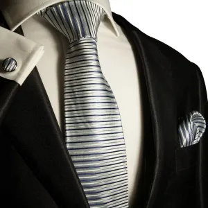 Blue Striped Silk Necktie Set By Paul Malone