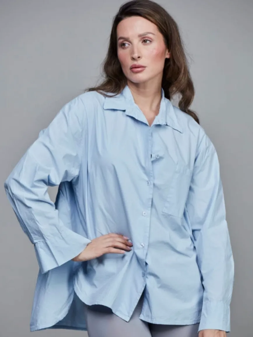 Boyfriend Cotton Short Shirt - Light Blue