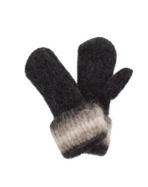 Brushed Wool Mittens - Black Heather, Brown and White