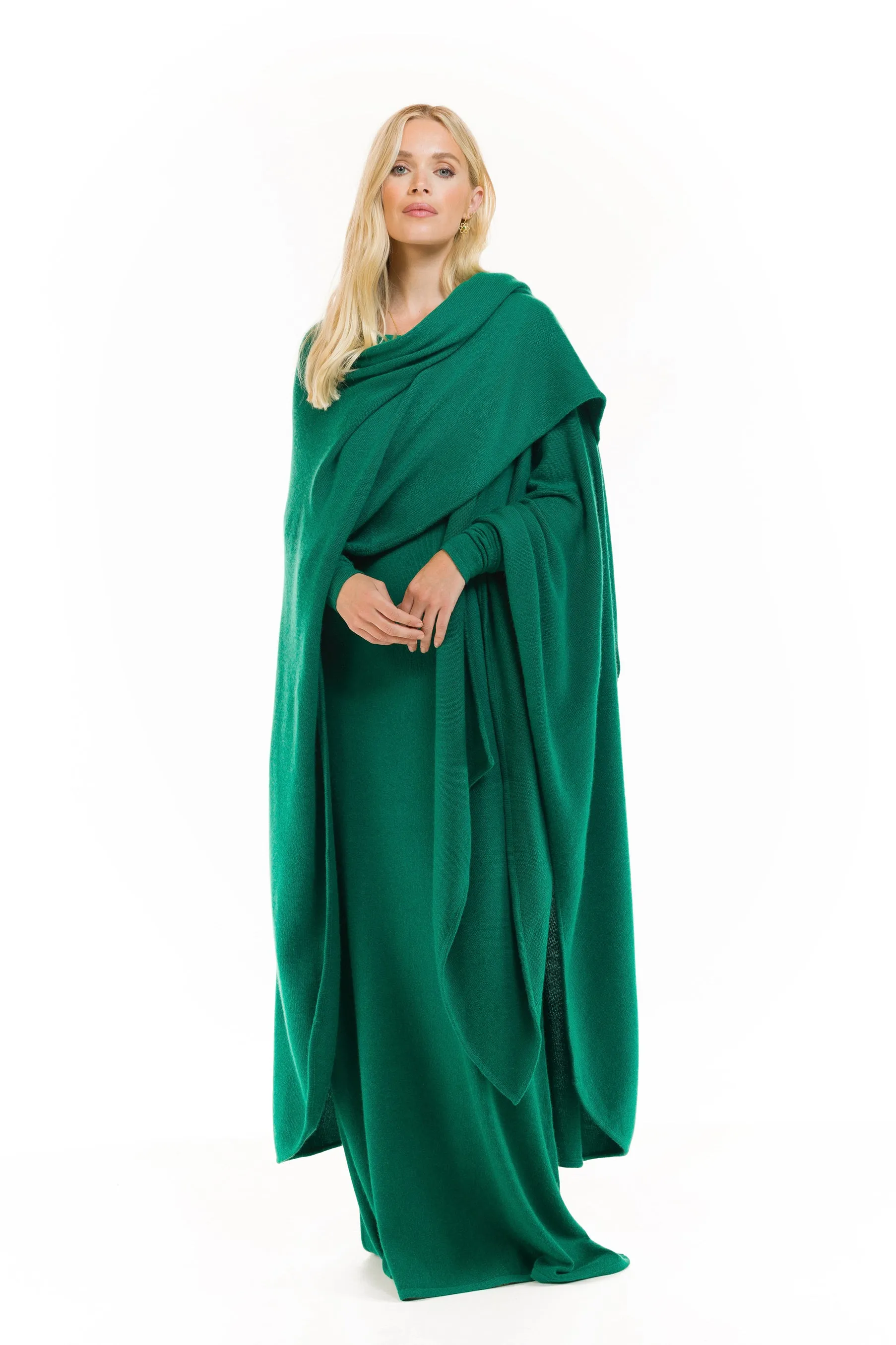 CASHMERE MAXI FITTED DRESS EMERALD GREEN