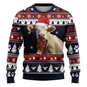 Charming Charolais Cow Ugly Christmas Sweater – Perfect Farm-Themed Gift for the Holidays | Cozy Winter Outfit for Christmas Celebrations