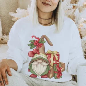 Christmas Crewneck Sweatshirt Women's Christmas Gnome White Ash Grey or Sand Cozy Gildan Christmas Pullover