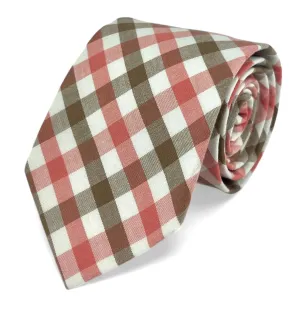 Coral and Tan Checkered Cotton Necktie