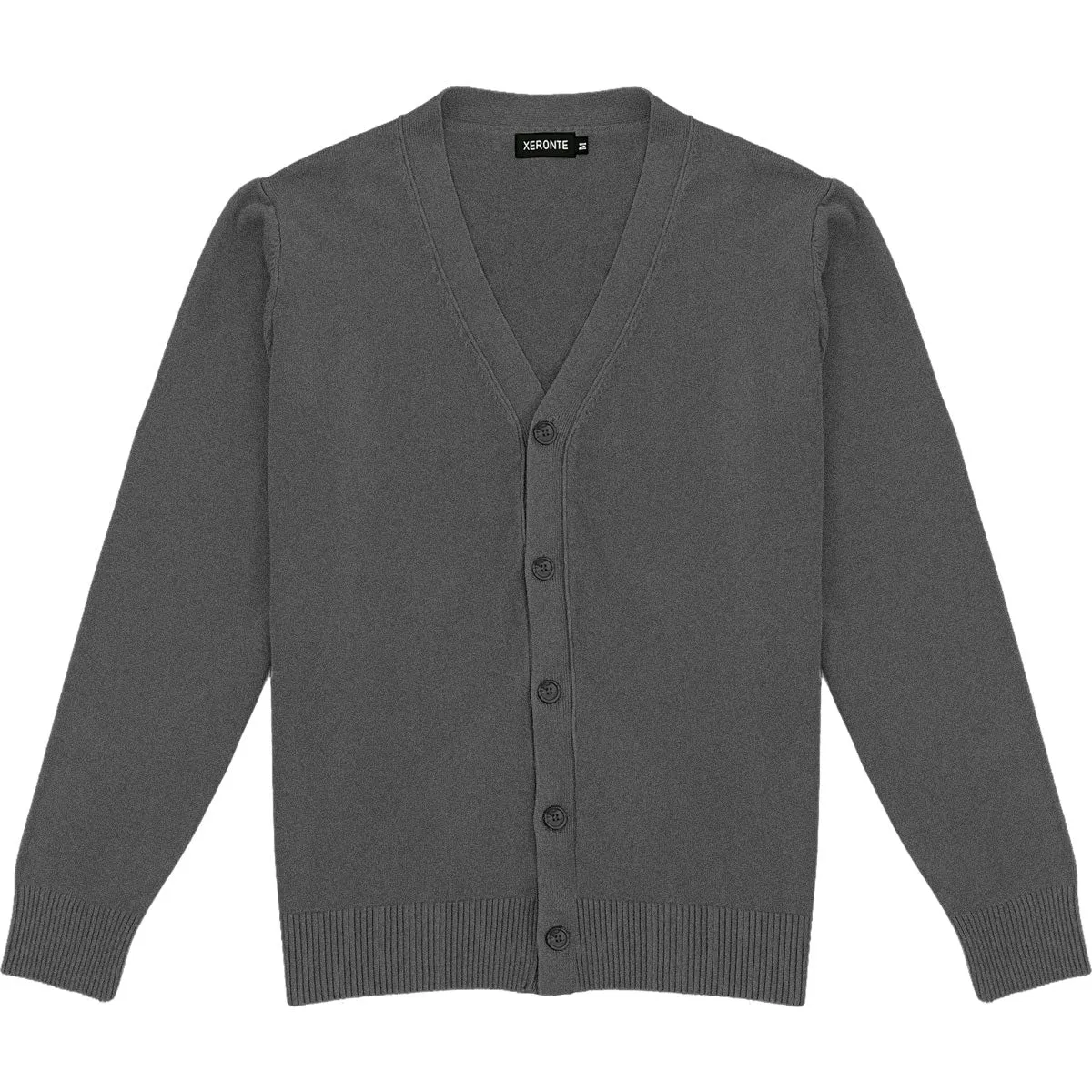 Dark Heather Grey Mens V-Neck Button Down Cardigan Sweater