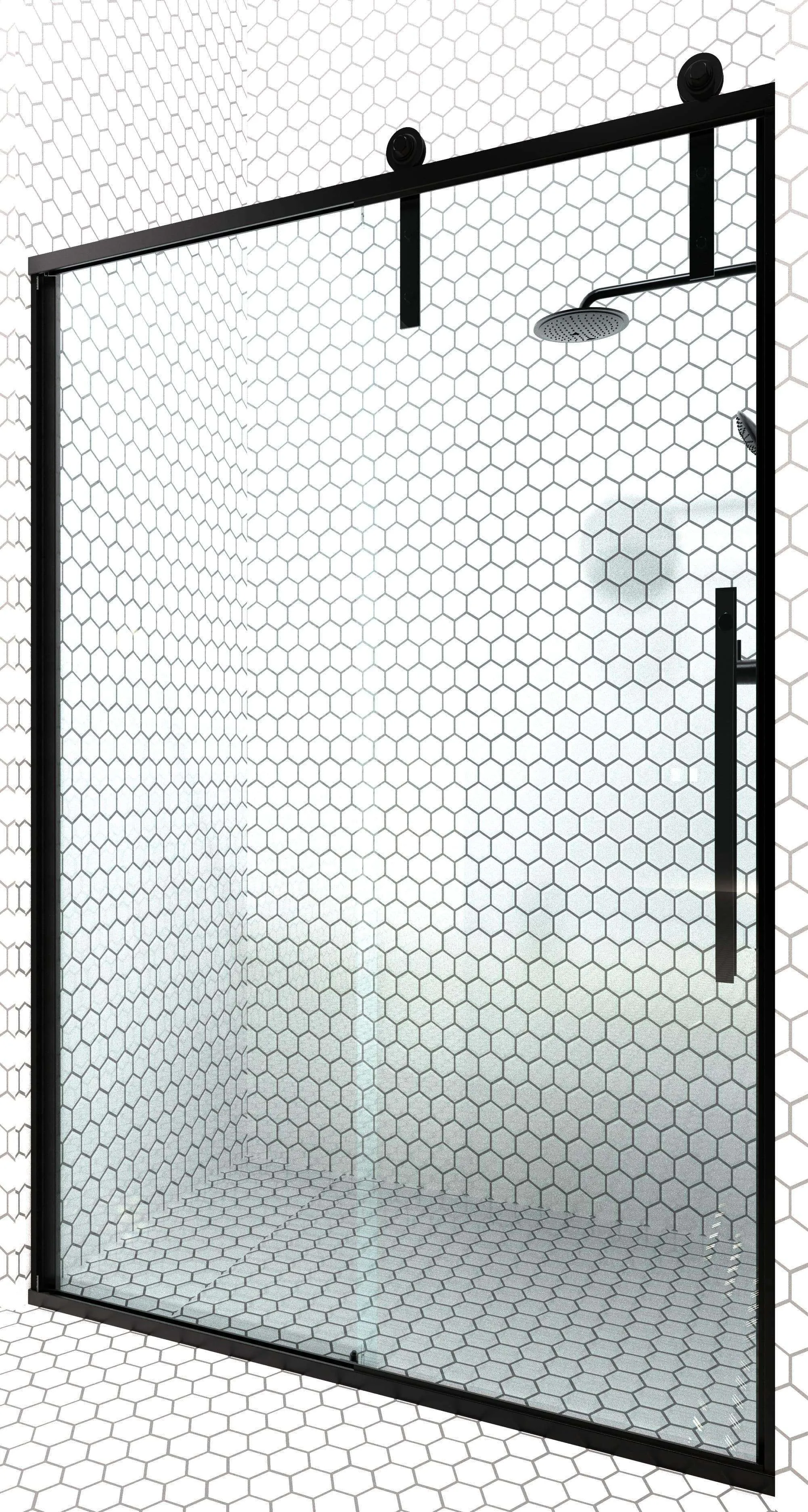 Eclipse Frameless Sliding Barn Door Shower Door in Black with Clear Glass