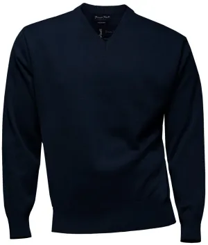 FRANCO PONTI V-Neck - Mens Italian Merino Wool Blend - Navy