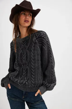 Free People Frankie Cable Sweater- Black