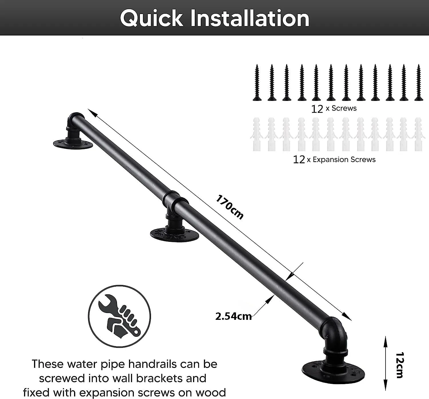 Industrial Pipe Stair Handrail-170CM