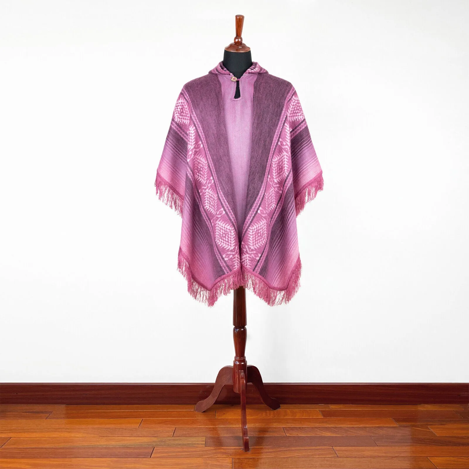 Jibiruche - Lightweight Baby Alpaca Fringed Hooded Poncho - Purple - Unisex