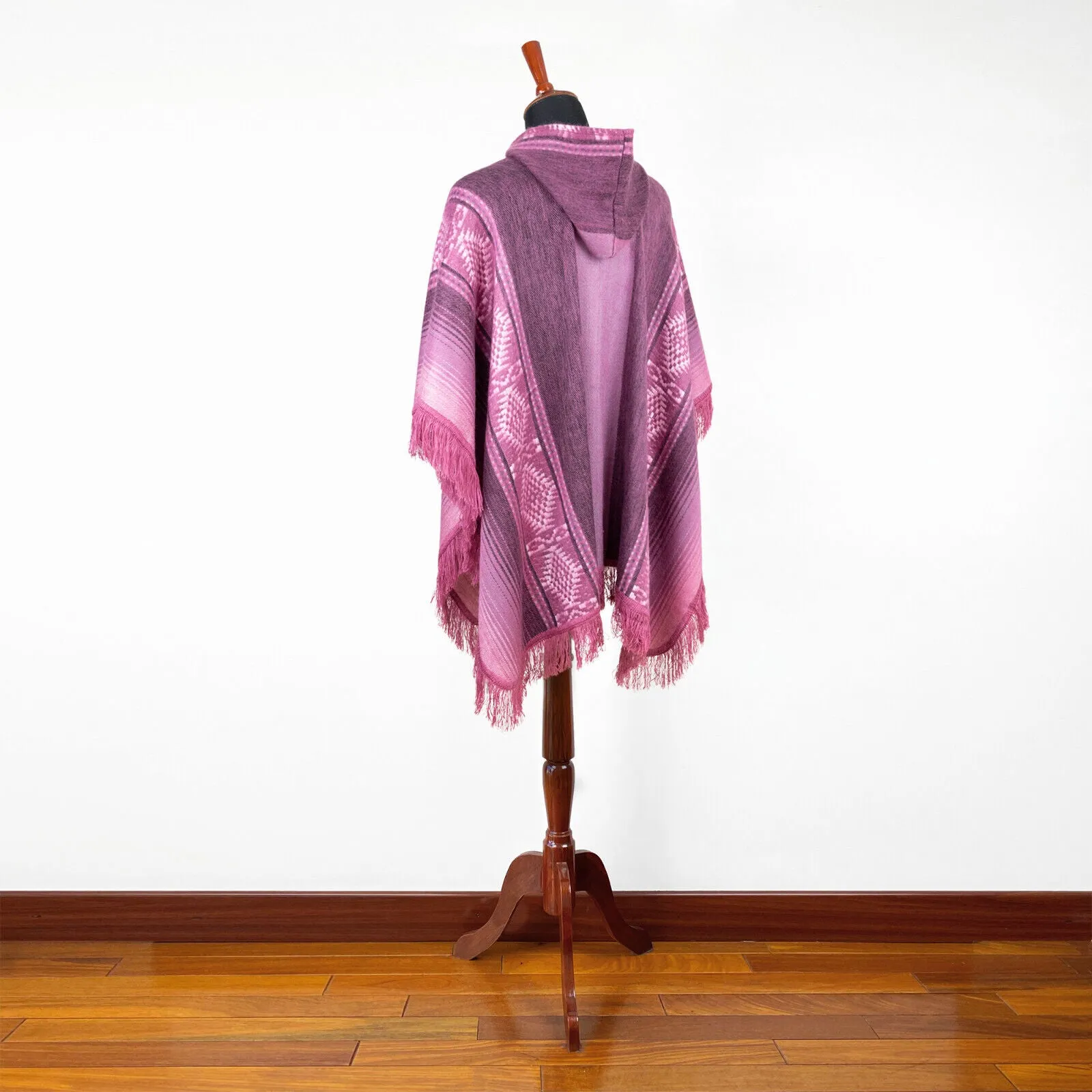 Jibiruche - Lightweight Baby Alpaca Fringed Hooded Poncho - Purple - Unisex