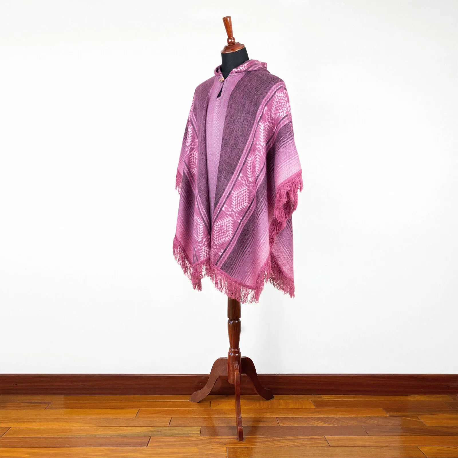 Jibiruche - Lightweight Baby Alpaca Fringed Hooded Poncho - Purple - Unisex