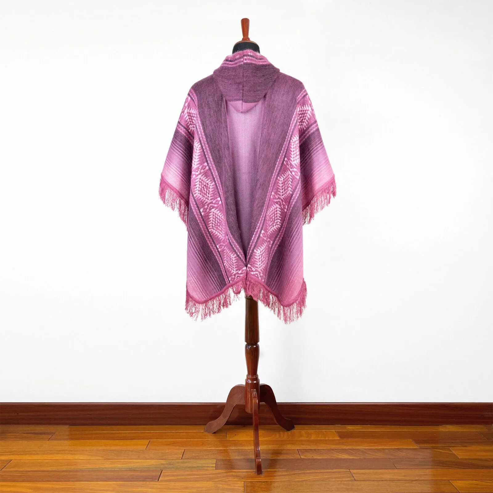 Jibiruche - Lightweight Baby Alpaca Fringed Hooded Poncho - Purple - Unisex