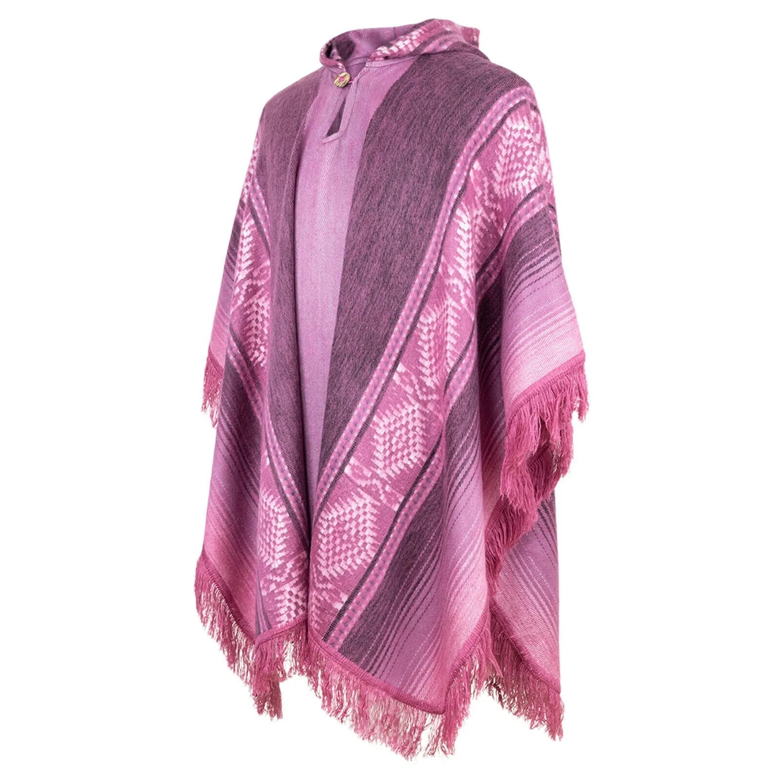 Jibiruche - Lightweight Baby Alpaca Fringed Hooded Poncho - Purple - Unisex