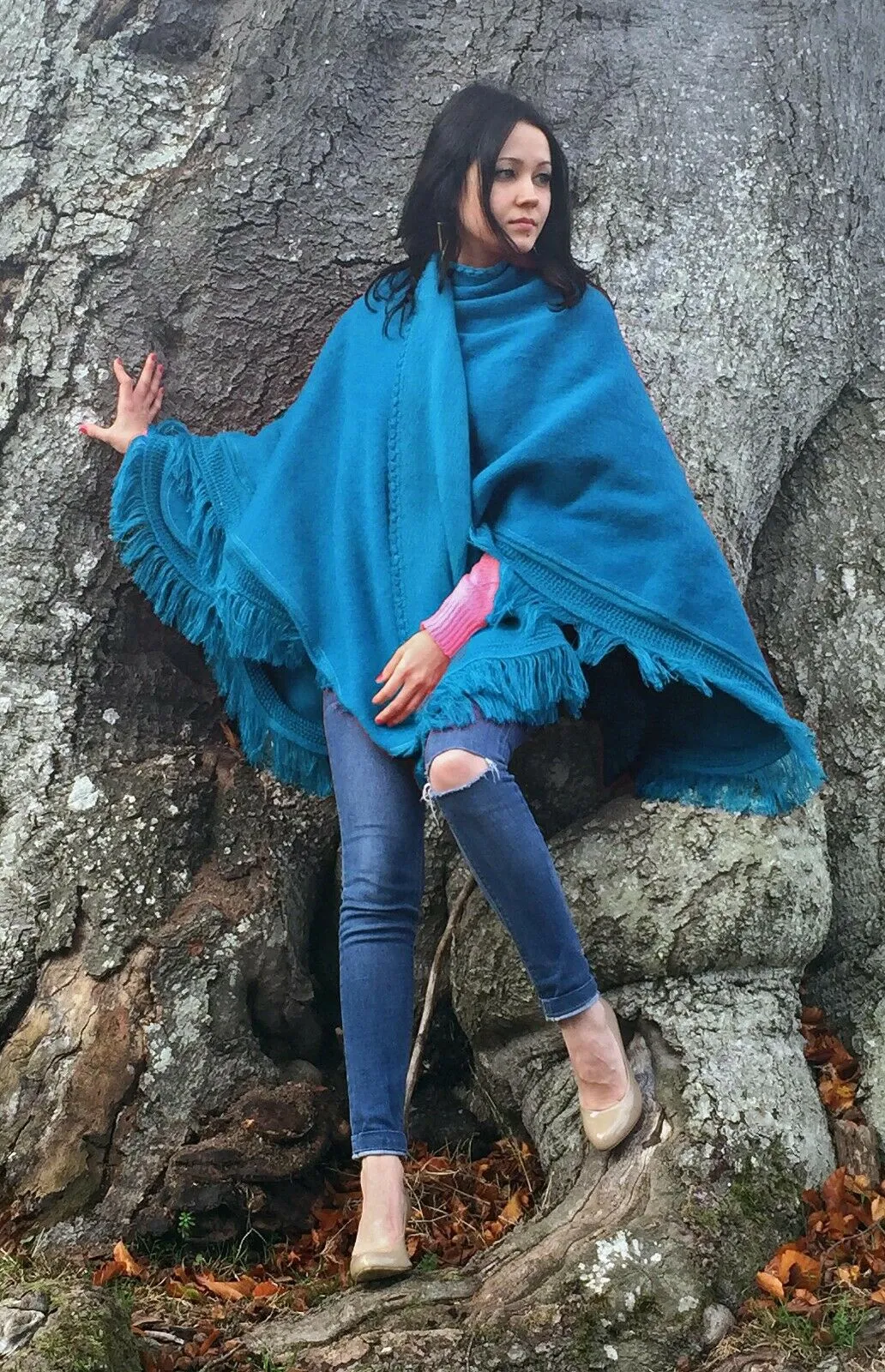 Kunchaim - Baby Alpaca Wool Poncho Cape Wrap - Solid - Unisex