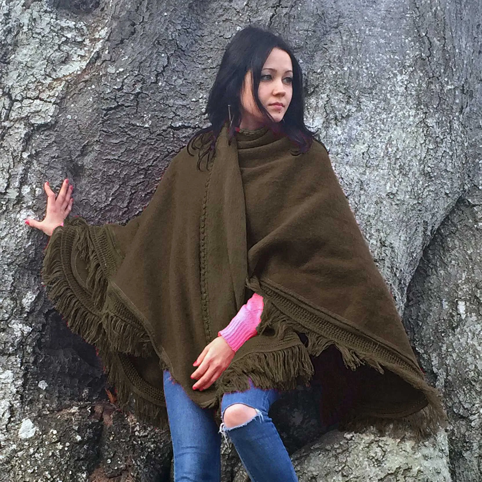 Kunchaim - Baby Alpaca Wool Poncho Cape Wrap - Solid - Unisex