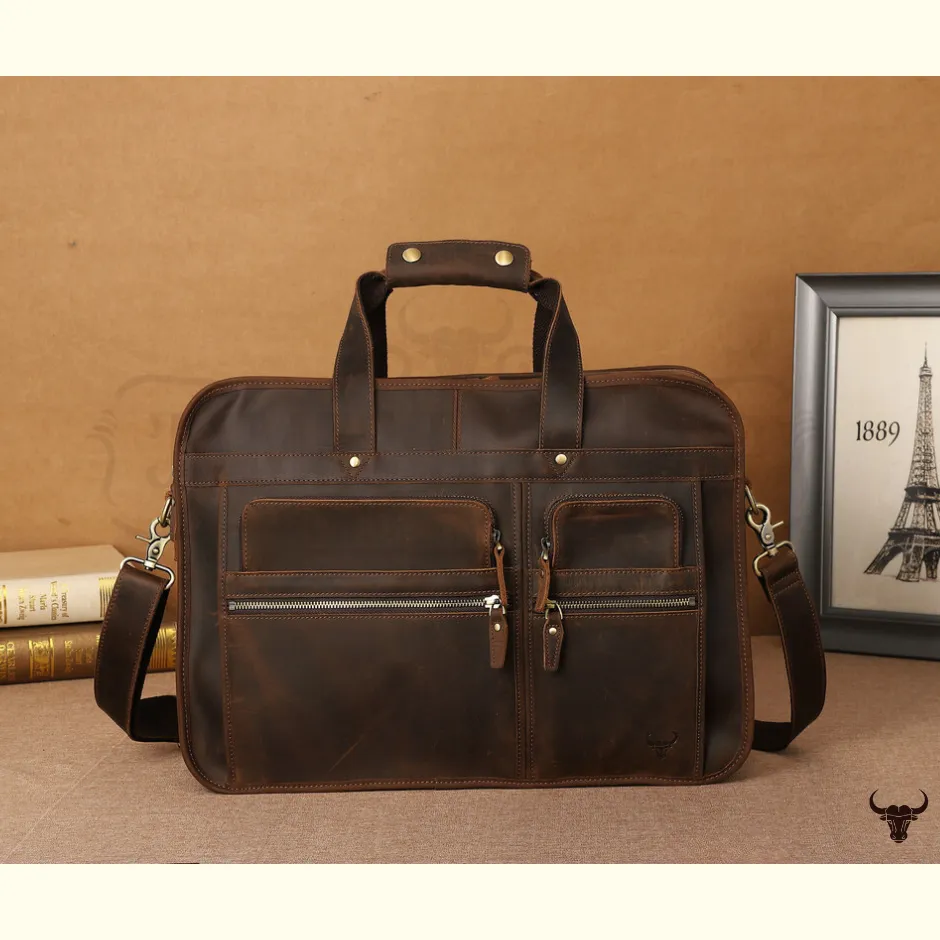 Large Full Grain Leather Laptop Briefcase