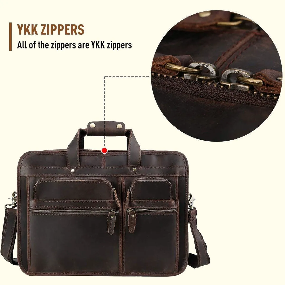 Large Full Grain Leather Laptop Briefcase