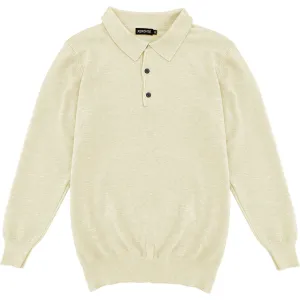 Light Cream Mens Knit Long Sleeve Sweater Polo Shirt