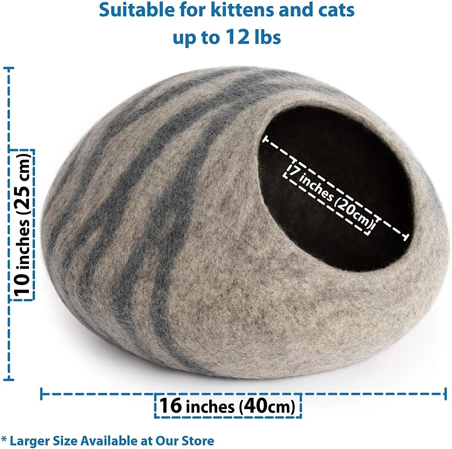 LUXURY Premium Handmade Felt Cat Bed Cave CREAM WHITE  House ( large/Xl-44-48Cm)  100% Merino Wool Bed for Cats and Kittens