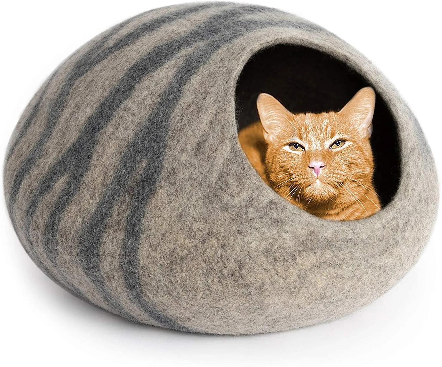 LUXURY Premium Handmade Felt Cat Bed Cave CREAM WHITE  House ( large/Xl-44-48Cm)  100% Merino Wool Bed for Cats and Kittens