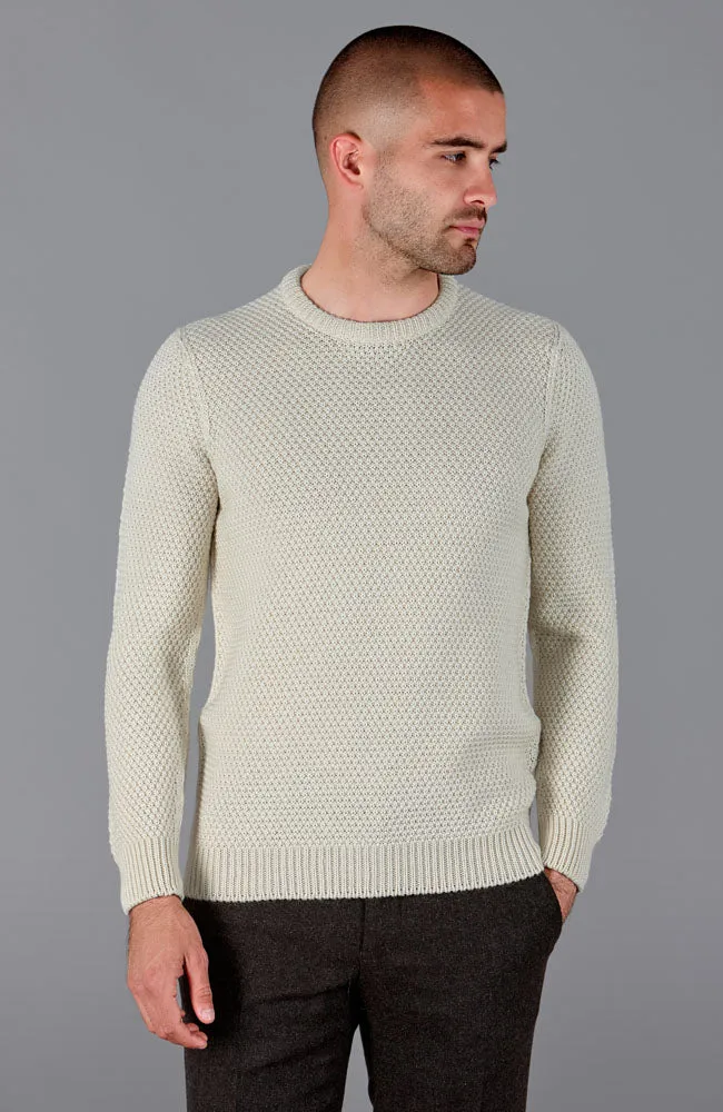 Mens Chunky Merino Moss Stitch Fisherman Jumper