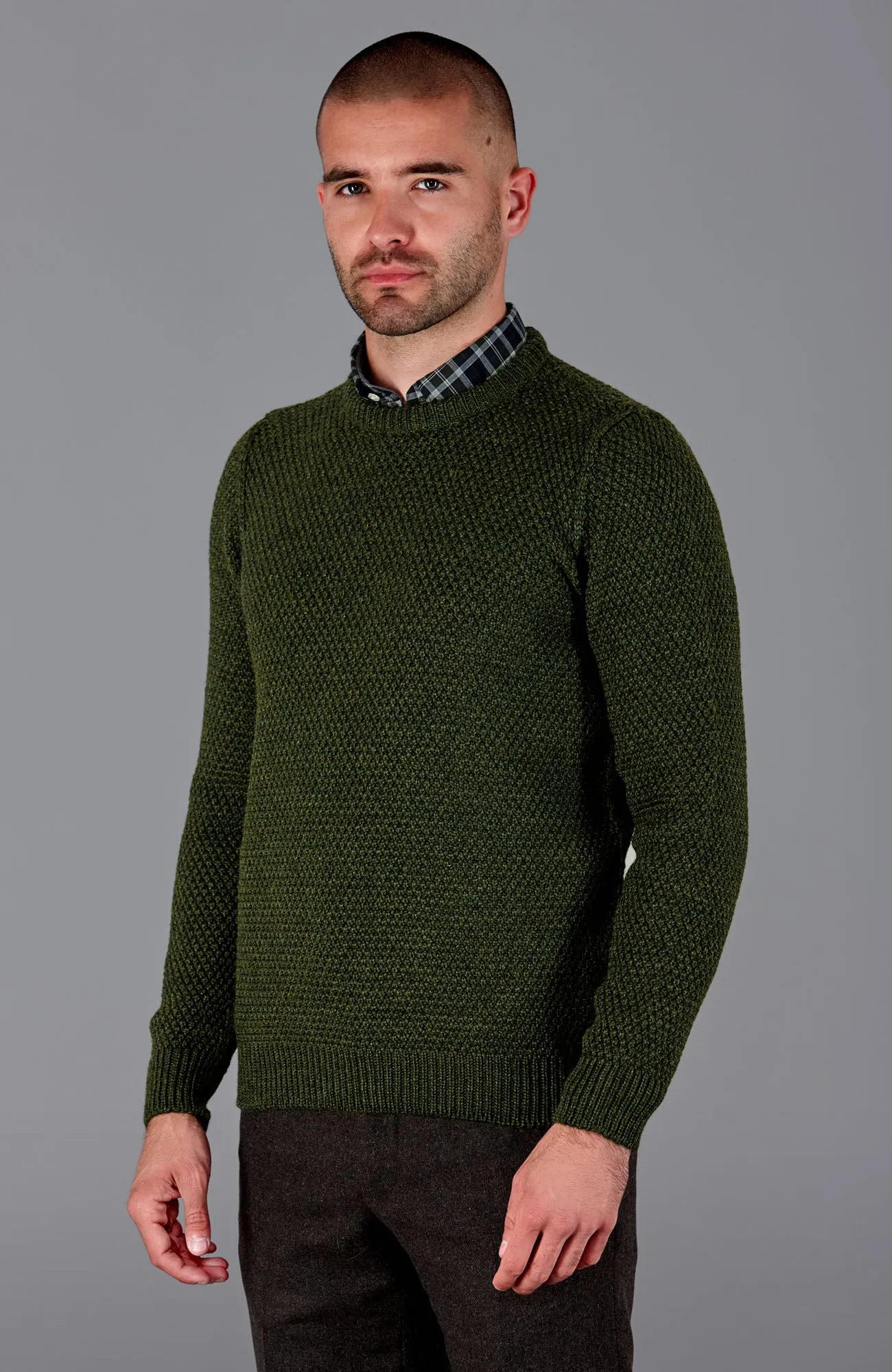 Mens Chunky Merino Moss Stitch Fisherman Jumper