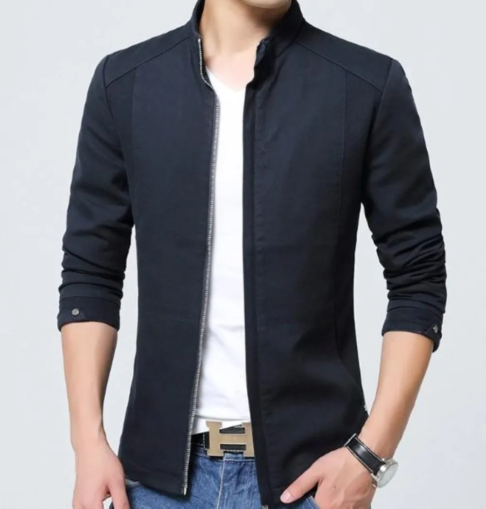 Mens Slim Fit Zipped Up Jacket in Black