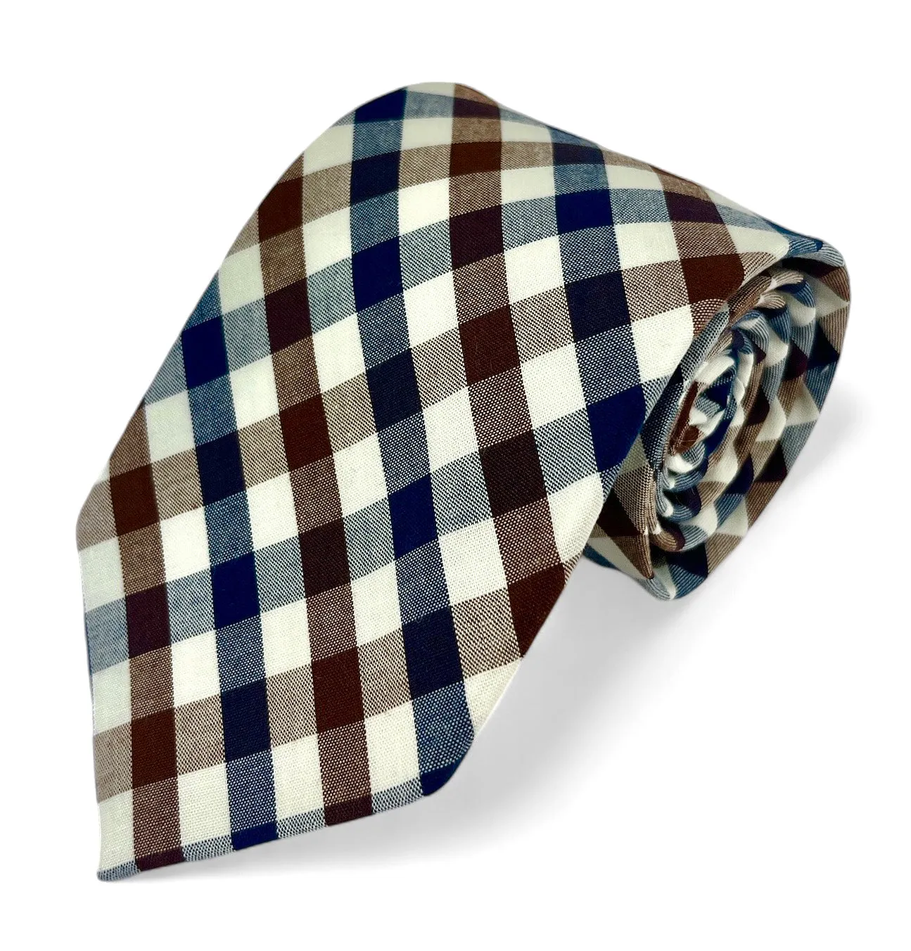 Navy and Brown Checkered Cotton Necktie