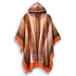 Oyacachi - Lightweight Baby Alpaca Fringed Hooded Poncho - Orange - Unisex