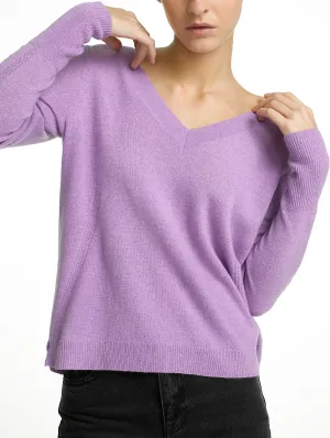 Placed Rib Vneck Juneberry Heather