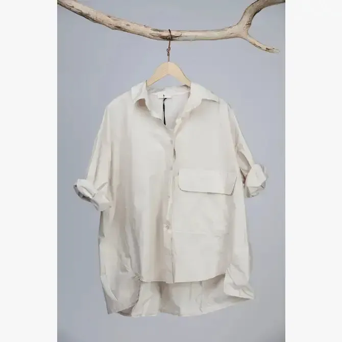 Pocket Cotton Short Shirt Beige