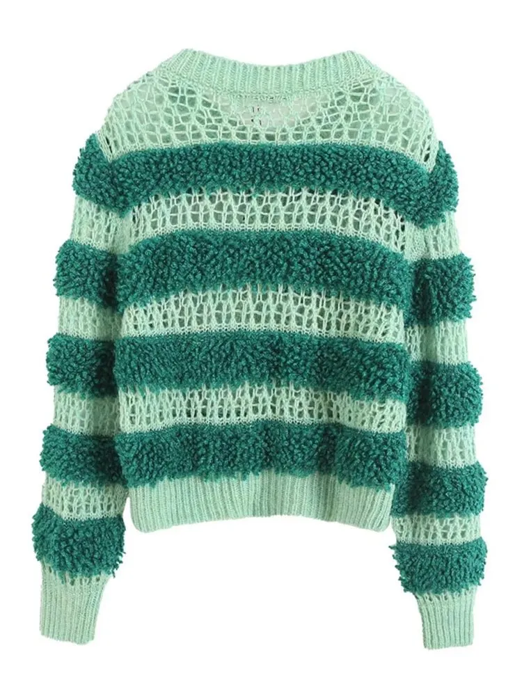 Pre Order:  Green Stripes Knit Cardigan