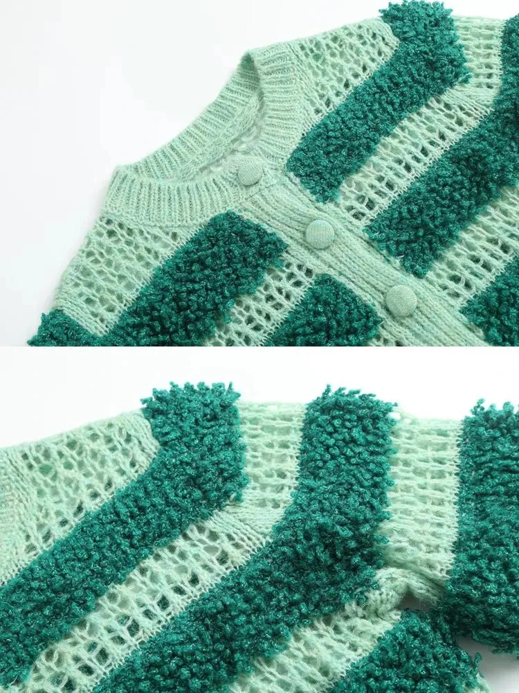 Pre Order:  Green Stripes Knit Cardigan