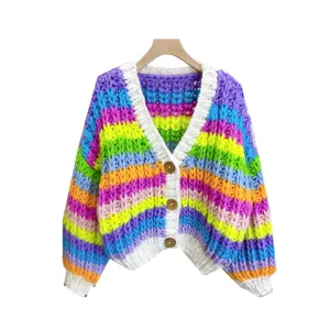 Pre Order:  Hand Woven Rainbow Striped Cardigan