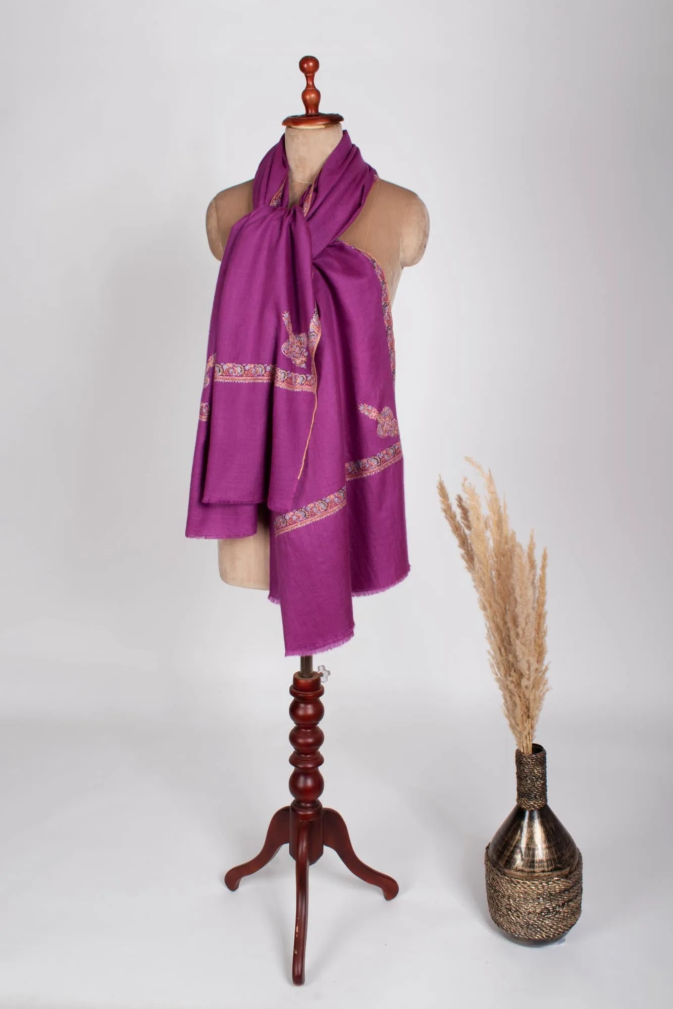 Purple Hashia Embroidered Luxury Cashmere Pashmina Shawl - RANGPUR