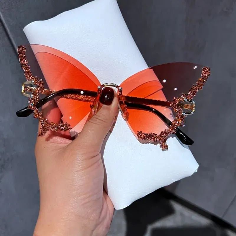 Rhinestone Oversized Butterfly Sunglasses - UV400 Protection, 71mm Lens Height, 65mm Lens Width