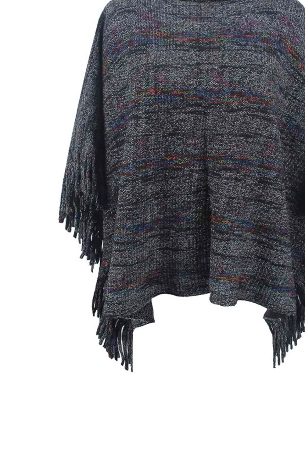 Round Neck Fringe Detail Sleeve Poncho