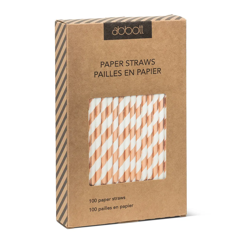 Straws with Rose Gold & White Stripes - Box of 100