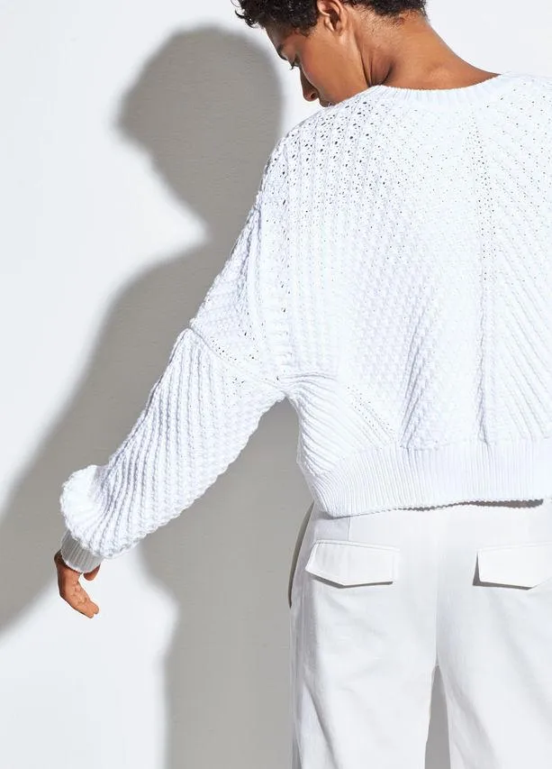 VINCE - Directional Rib Pullover in Optic White