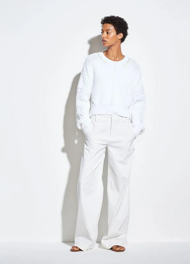 VINCE - Directional Rib Pullover in Optic White